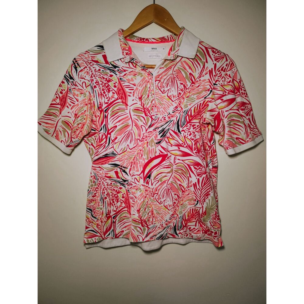 BRAX Feel Good Polo Tropical Leaf Print Resortcore Preppy Coastal Grandma